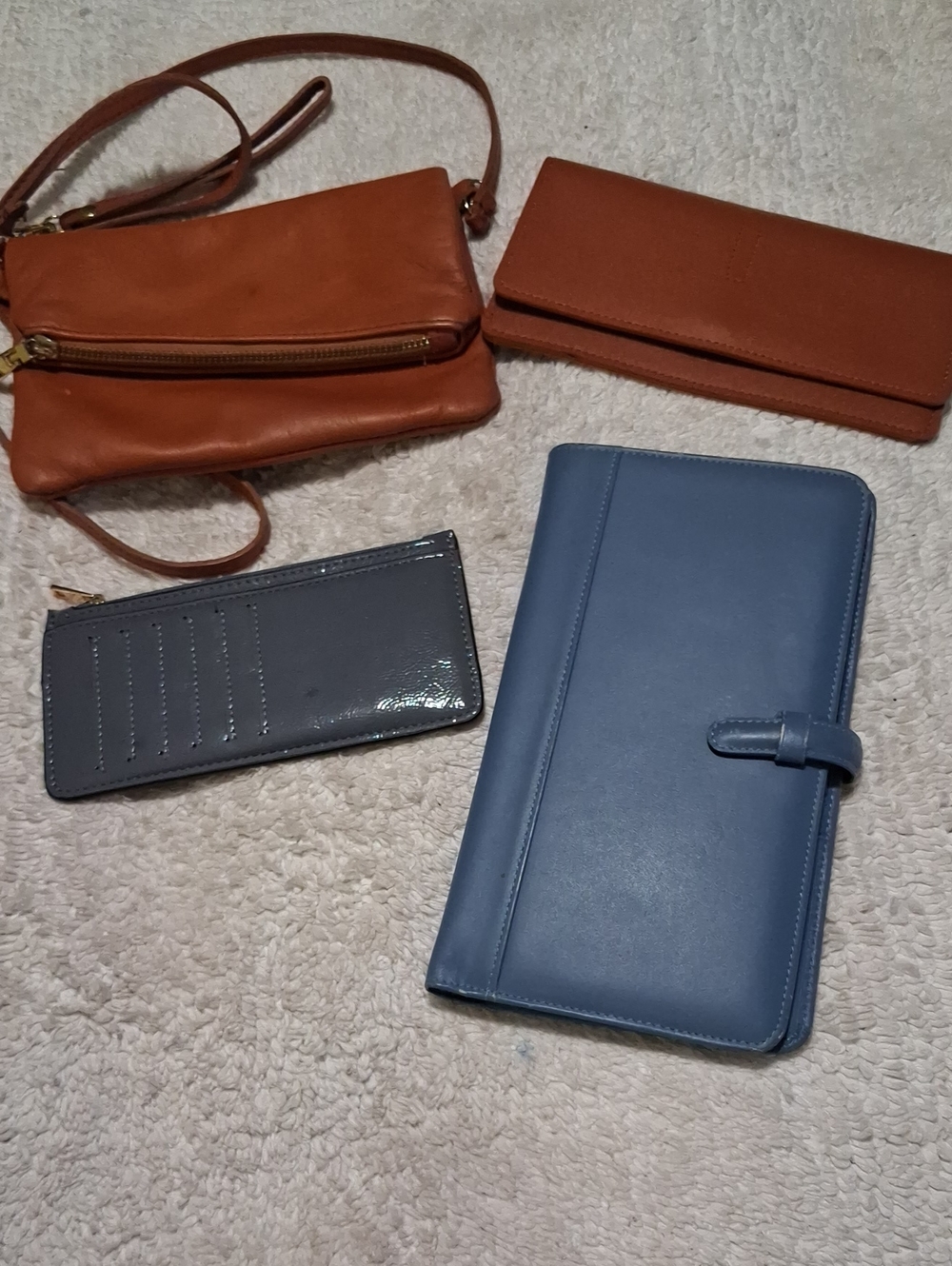 Mixed Wallet & Clutch Lot - Blue, Tan, Dark Gray